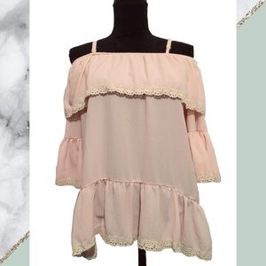 Mirror Image Ruffled Cold Shoulder Blouse